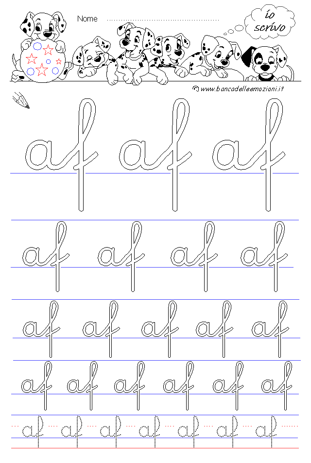 lettere af - Corsivo Minuscolo - scrivere con la traccia