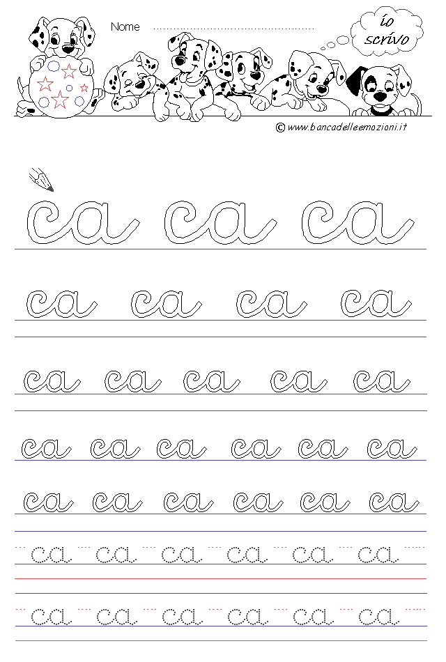 lettere ca - Corsivo Minuscolo - scrivere con la traccia