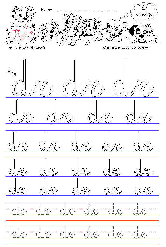 lettere dr - Corsivo Minuscolo - scrivere con la traccia