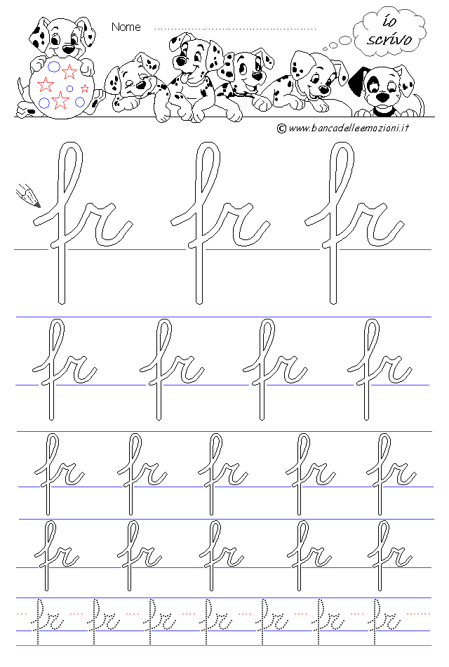 lettere fr - Corsivo Minuscolo - scrivere con la traccia