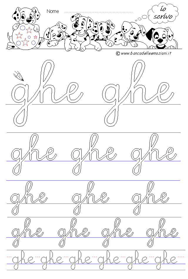 lettere ghe - Corsivo Minuscolo - scrivere con la traccia
