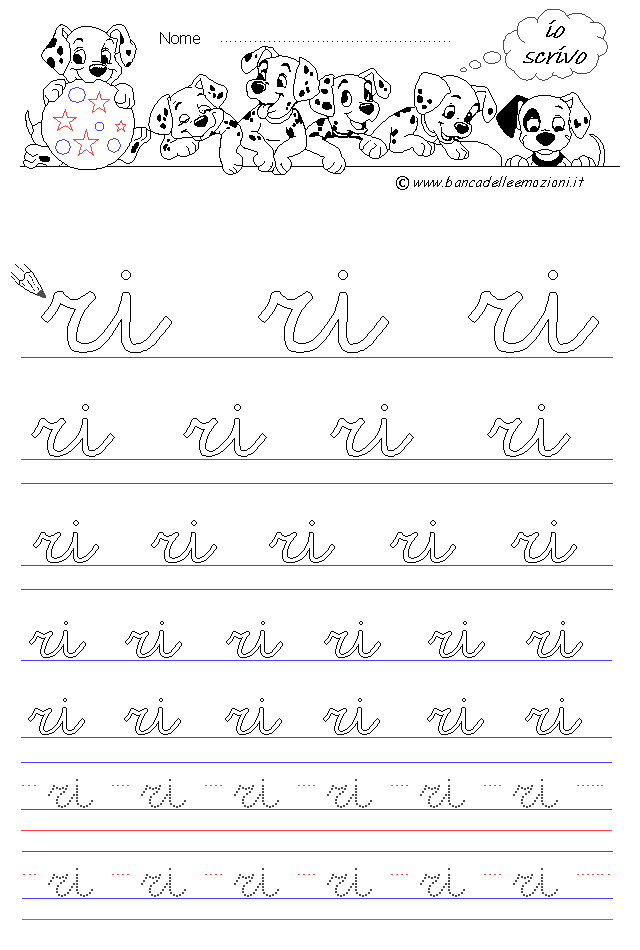 lettere ri - Corsivo Minuscolo - scrivere con la traccia
