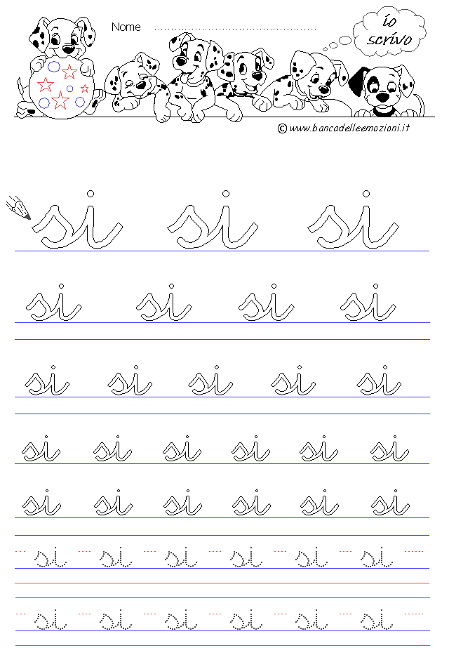 lettere si - Corsivo Minuscolo - scrivere con la traccia