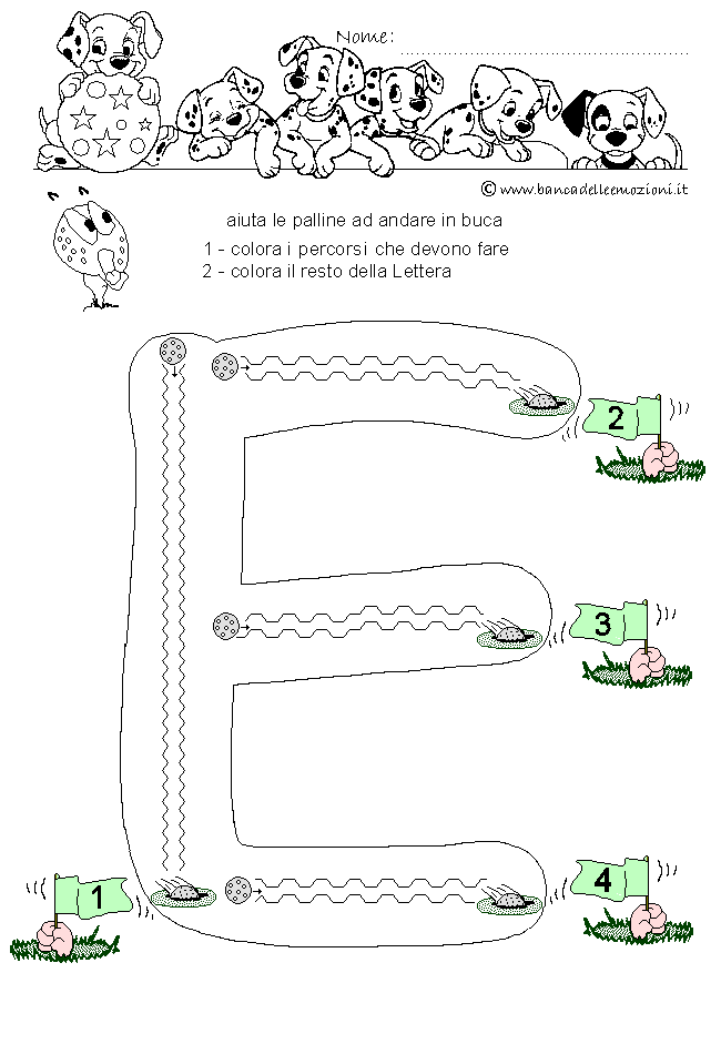 Pregrafismo - coordinazione oculo manuale - Lettera E dell' alfabeto