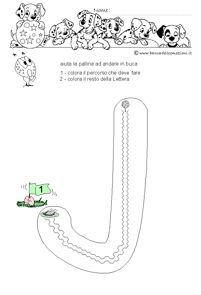 Pregrafismo - coordinazione oculo manuale - Golf Letterario - Lettera J dell' alfabeto