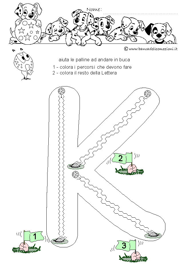 Pregrafismo - coordinazione oculo manuale - Golf Letterario - Lettera K dell' alfabeto