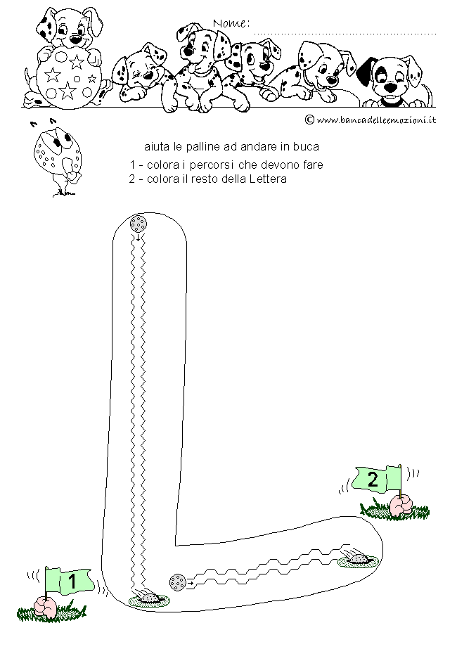 Pregrafismo - coordinazione oculo manuale - Golf Letterario - Lettera L dell' alfabeto