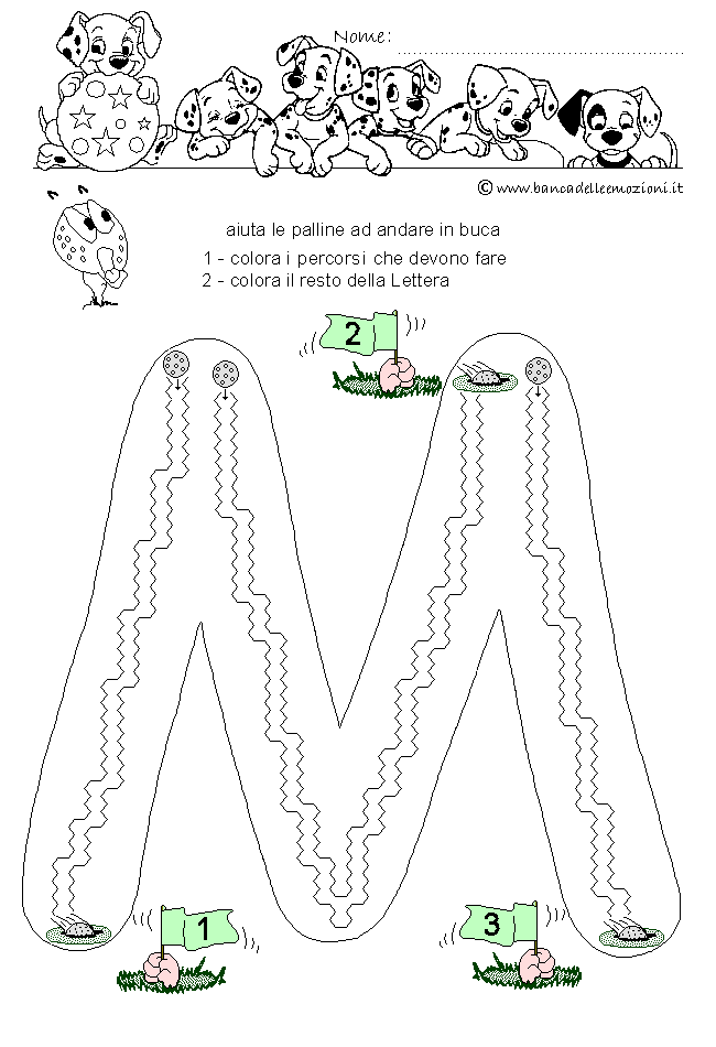 Pregrafismo - coordinazione oculo manuale - Golf Letterario - Lettera M dell' alfabeto