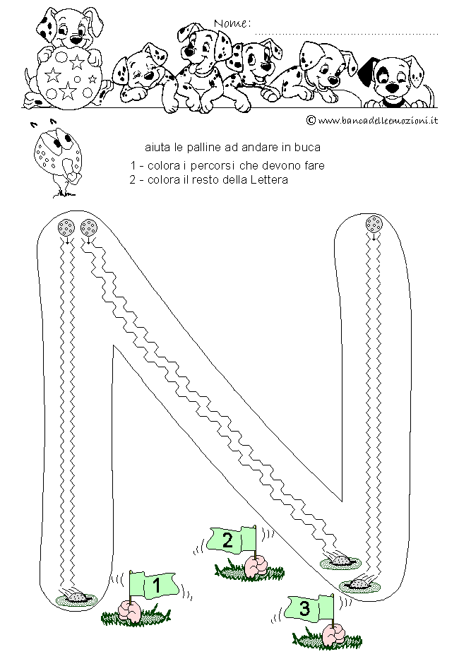 Pregrafismo - coordinazione oculo manuale - Golf Letterario - Lettera N dell' alfabeto