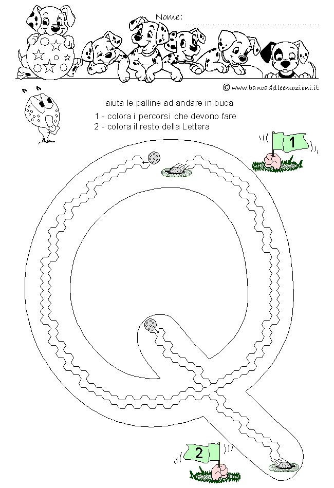 Pregrafismo - coordinazione oculo manuale - Golf Letterario - Lettera Q dell' alfabeto