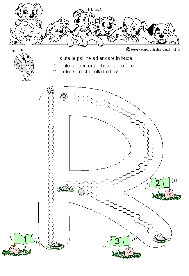 Pregrafismo - coordinazione oculo manuale - Golf Letterario - Lettera R dell' alfabeto