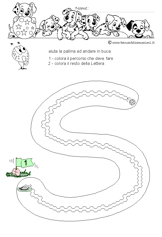 Pregrafismo - coordinazione oculo manuale - Golf Letterario - Lettera S dell' alfabeto