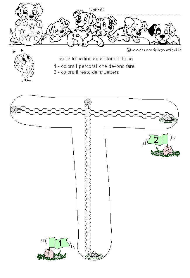 Pregrafismo - coordinazione oculo manuale - Golf Letterario - Lettera T dell' alfabeto