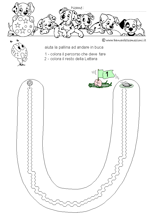 Pregrafismo - coordinazione oculo manuale - Golf Letterario - Lettera U dell' alfabeto