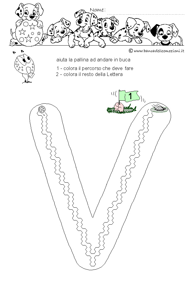 Pregrafismo - coordinazione oculo manuale - Golf Letterario - Lettera V dell' alfabeto