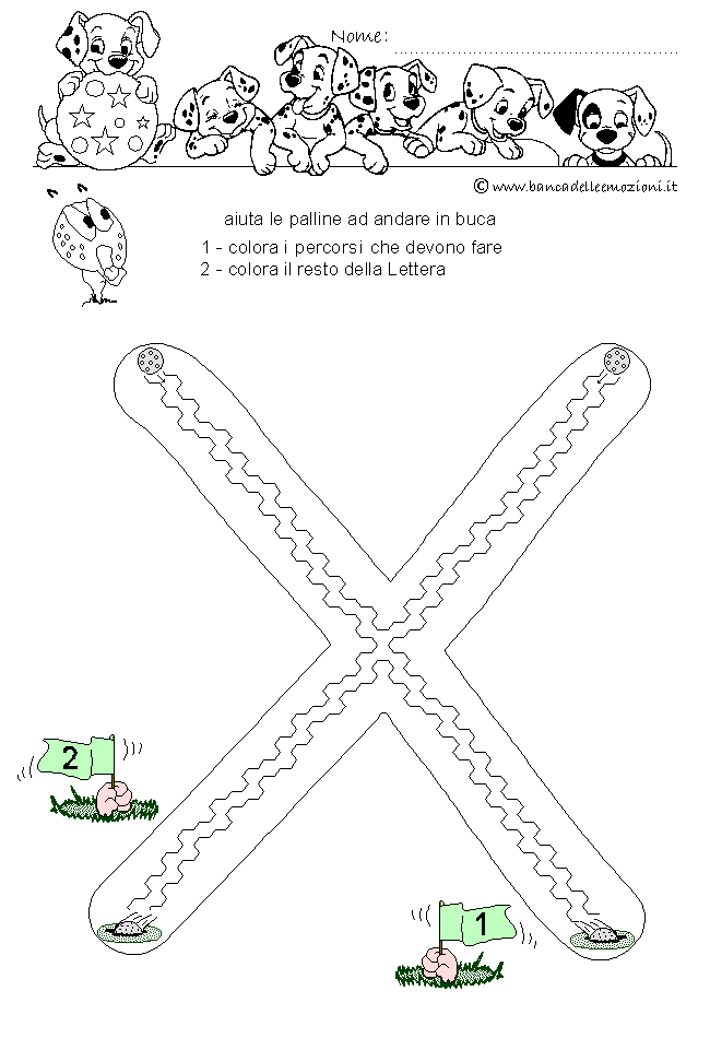 Pregrafismo - coordinazione oculo manuale - Golf Letterario - Lettera X dell' alfabeto