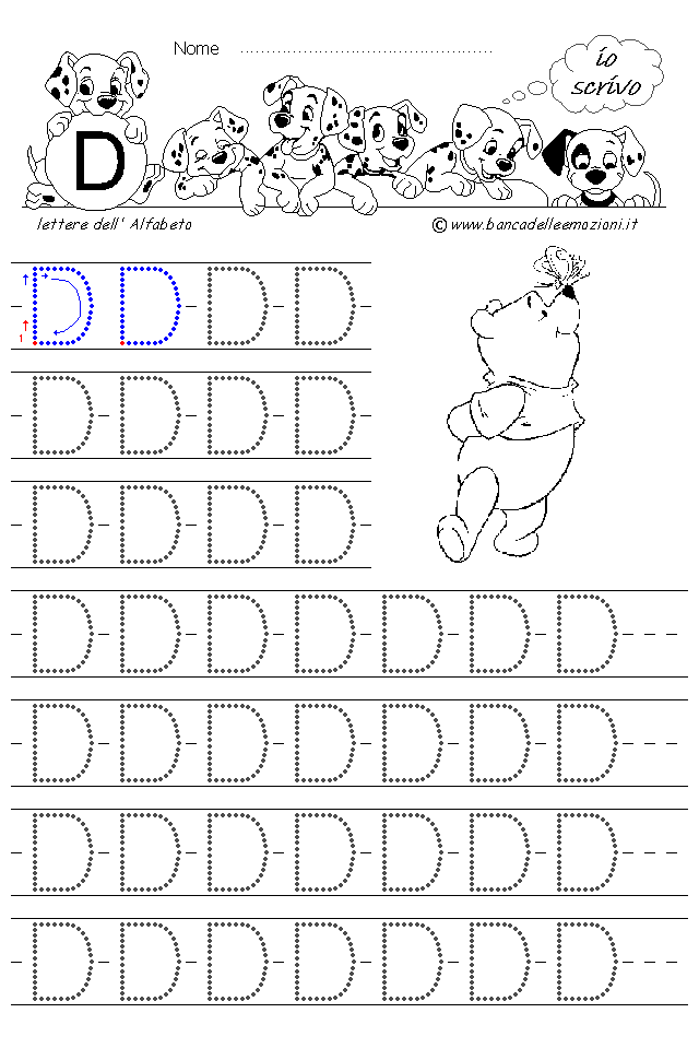 Alfabeto Stampatello maiuscolo lettera D con traccia