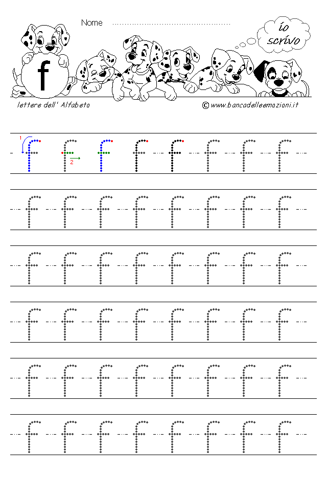 Alfabeto Stampatello minuscolo lettera f con traccia