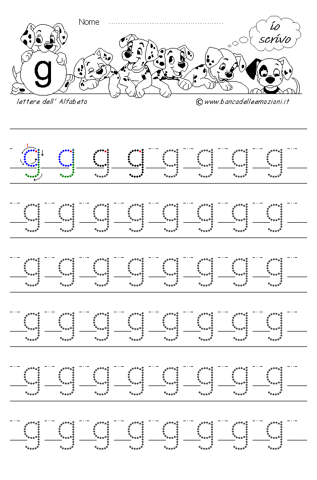 Alfabeto Stampatello minuscolo lettera g con traccia