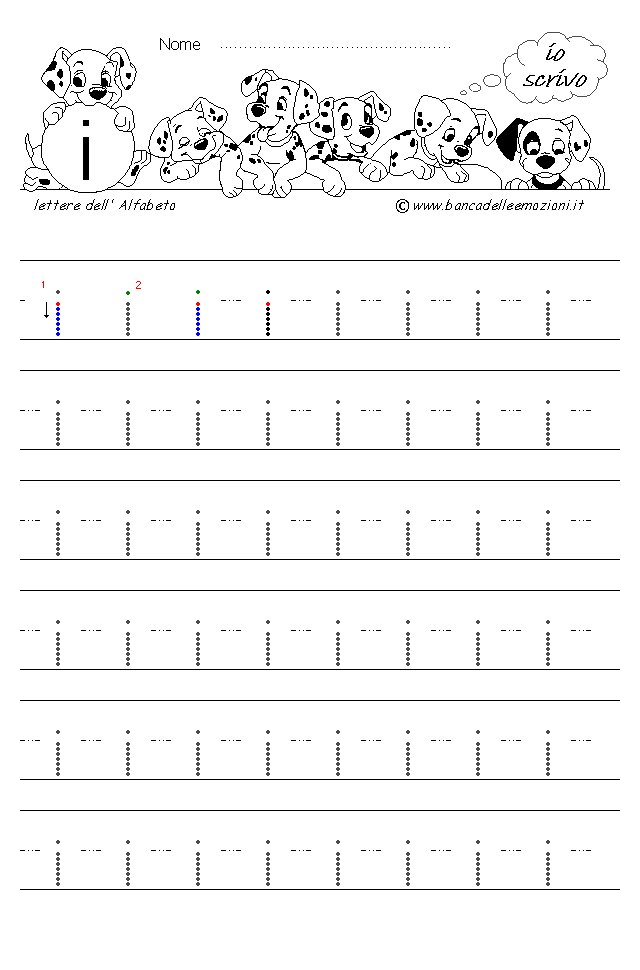 Alfabeto Stampatello minuscolo lettera i con traccia