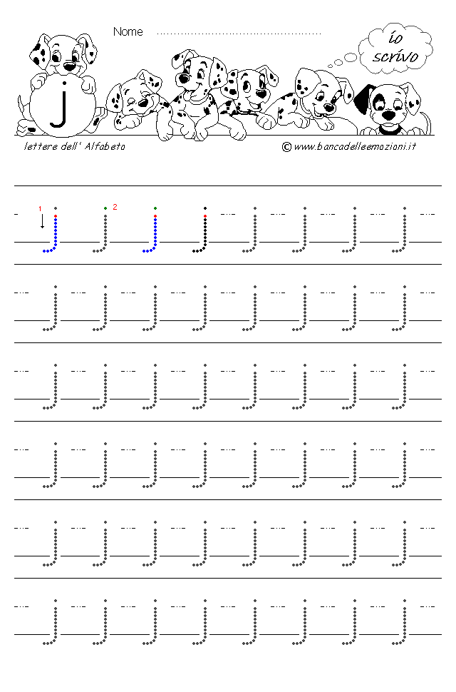 Alfabeto Stampatello minuscolo lettera j con traccia