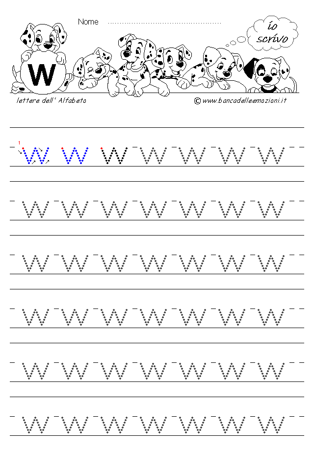 Alfabeto Stampatello minuscolo lettera w con traccia