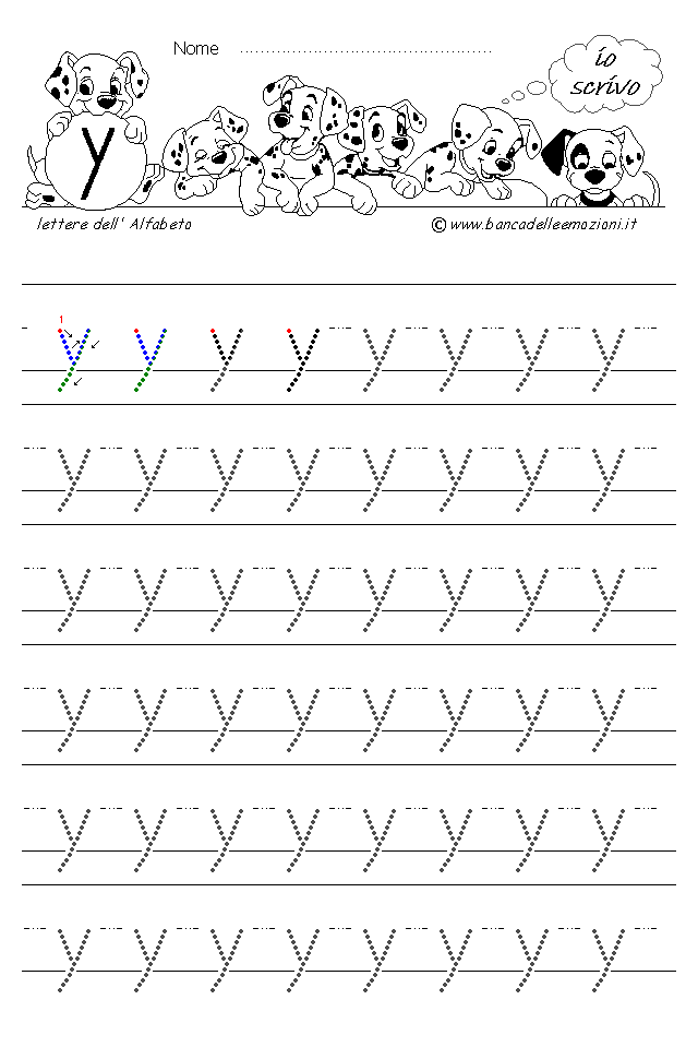 Alfabeto Stampatello minuscolo lettera y con traccia