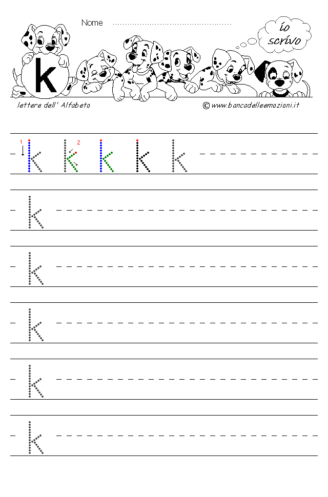 Alfabeto Stampatello minuscolo lettera k senza traccia