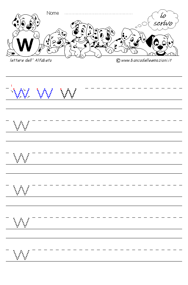 Alfabeto Stampatello minuscolo lettera w senza traccia