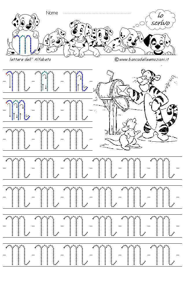 Alfabeto lettera M corsivo Maiuscolo