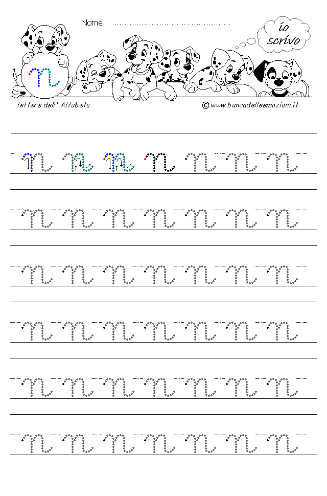 Alfabeto lettera n - Corsivo minuscolo con traccia