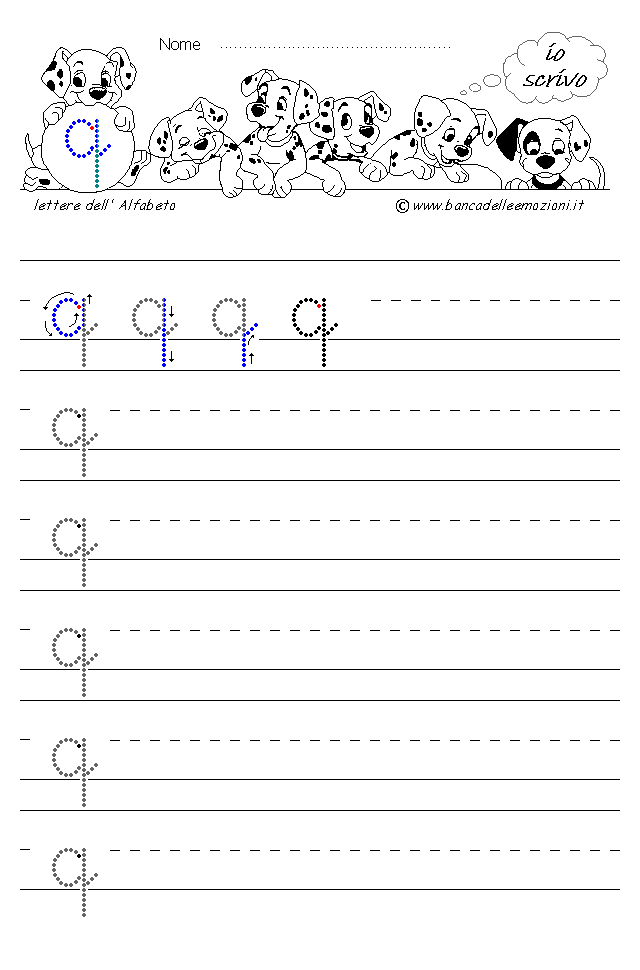 Alfabeto lettera q - Corsivo minuscolo senza traccia