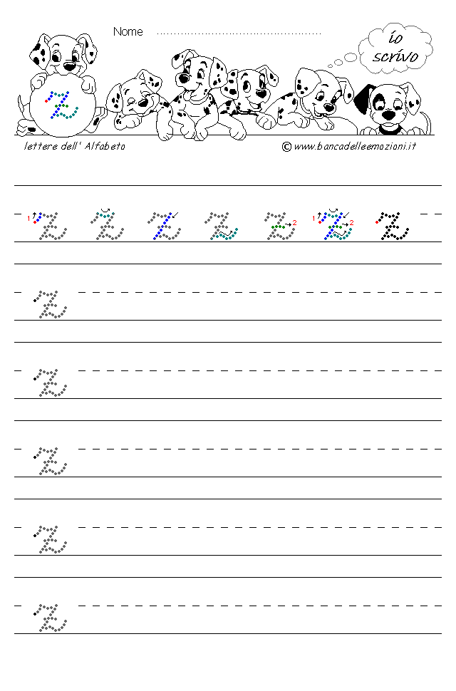 Alfabeto lettera z - Corsivo minuscolo senza traccia