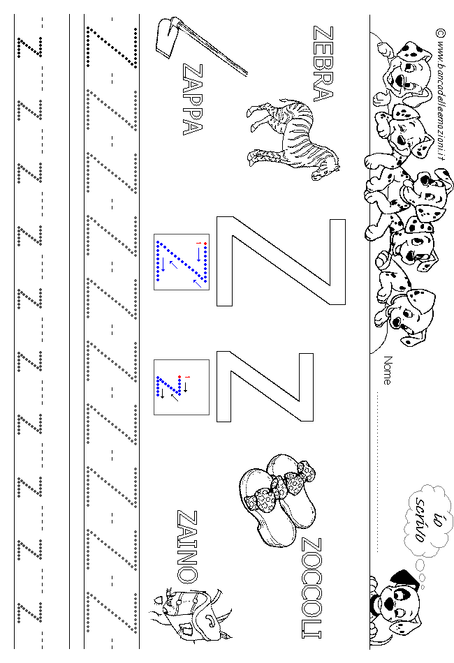 Alfabeto lettera Zz - Stampatello maiuscolo minuscolo con traccia