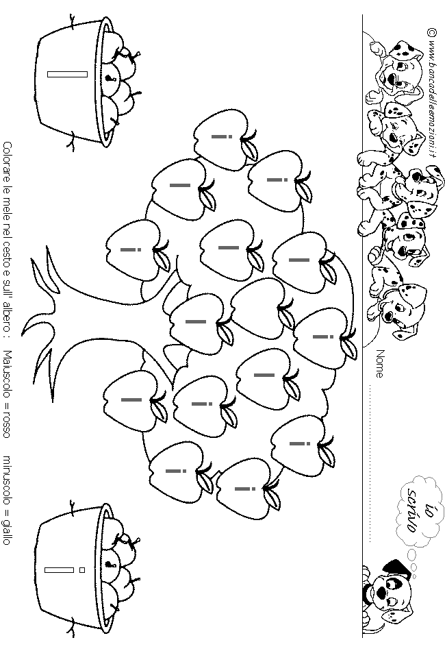 Alfabeto - Stampatello maiuscolo minuscolo colora le mele con la lettera Ii