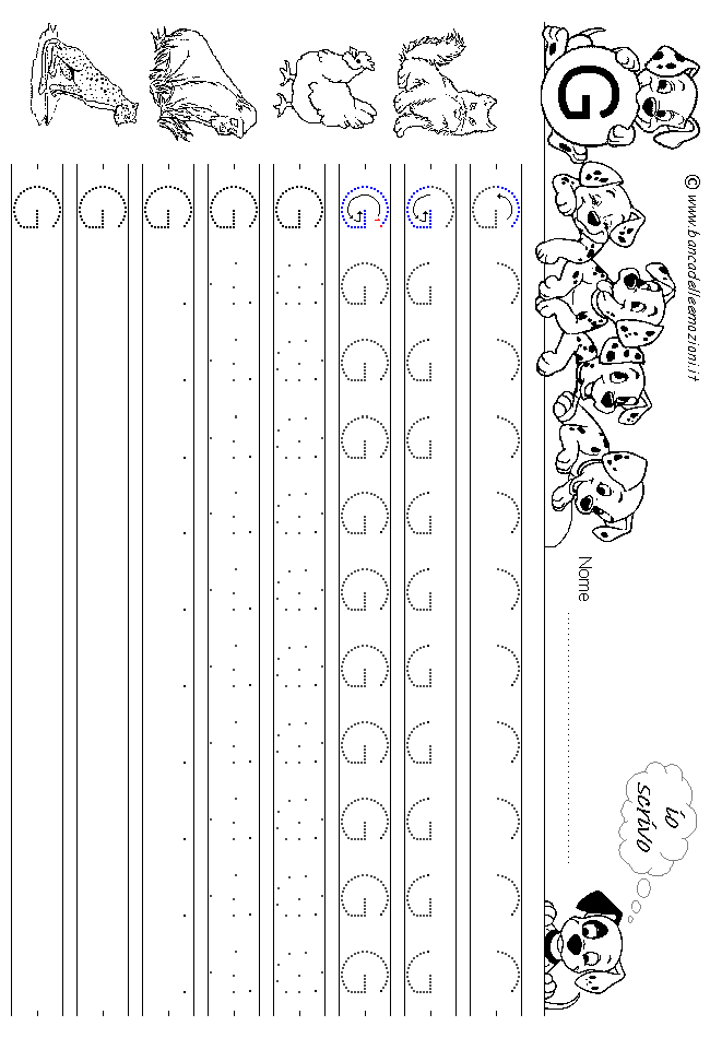 Alfabeto lettera G - stampatello minuscolo come si costruisce