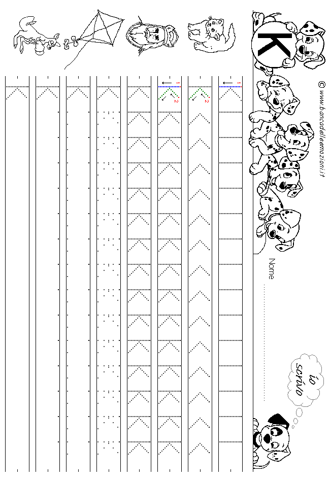 Alfabeto lettera K - stampatello minuscolo come si costruisce