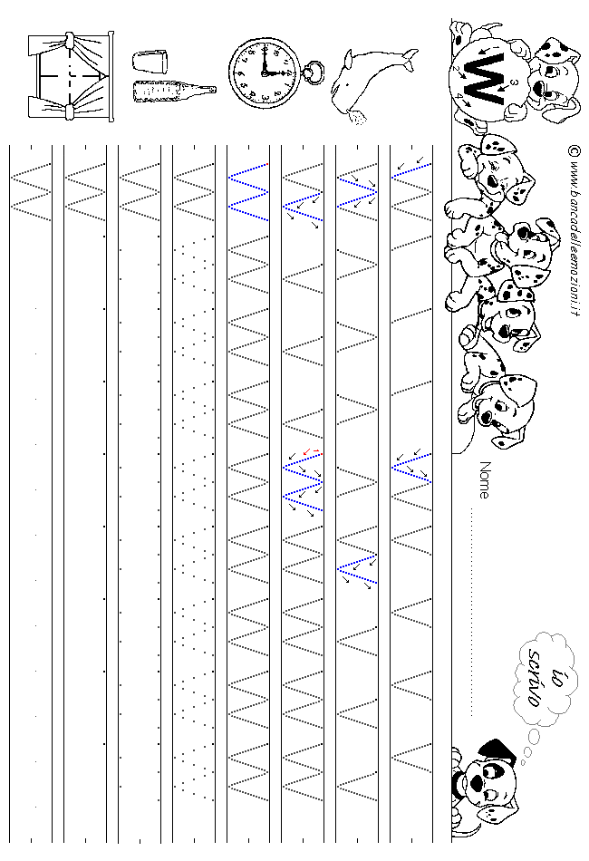 Alfabeto lettera W - stampatello minuscolo come si costruisce