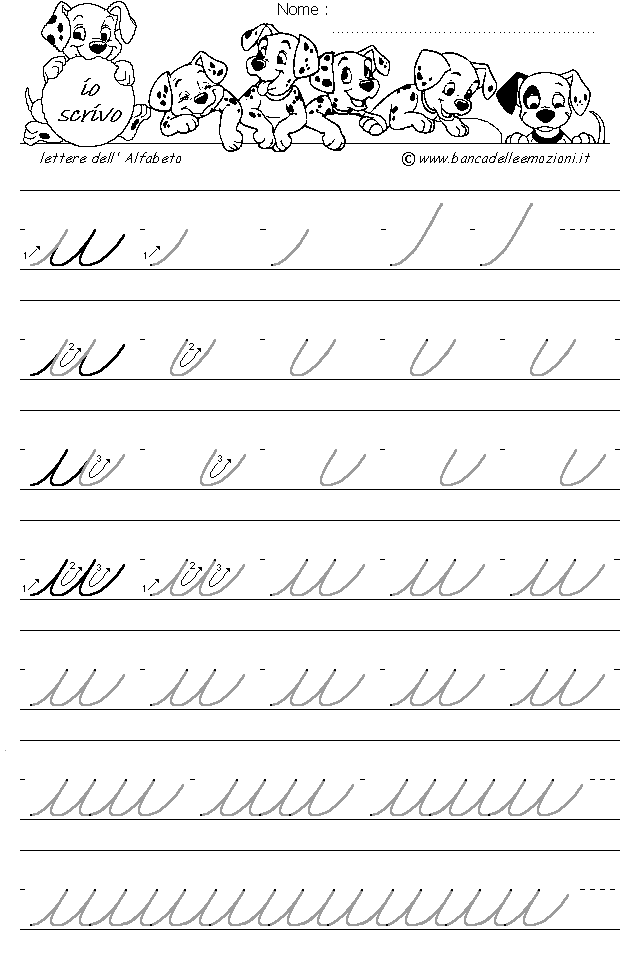 Alfabeto lettera u - Corsivo inclinato a destra con traccia