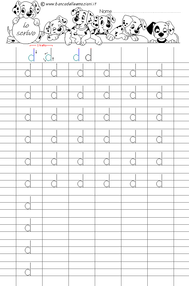 Alfabeto Stampatello minuscolo lettera d con traccia - carattere medio 