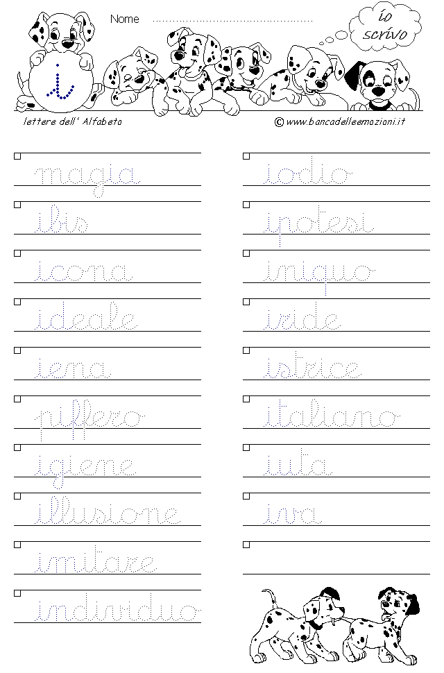 Alfabeto lettera i - Corsivo minuscolo con traccia