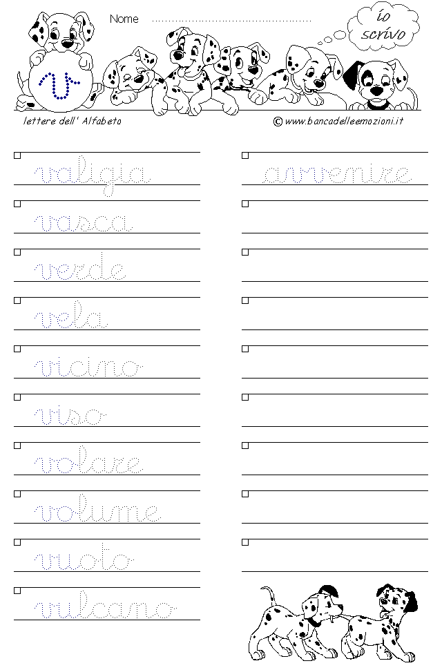 Alfabeto lettera v - Corsivo minuscolo con traccia