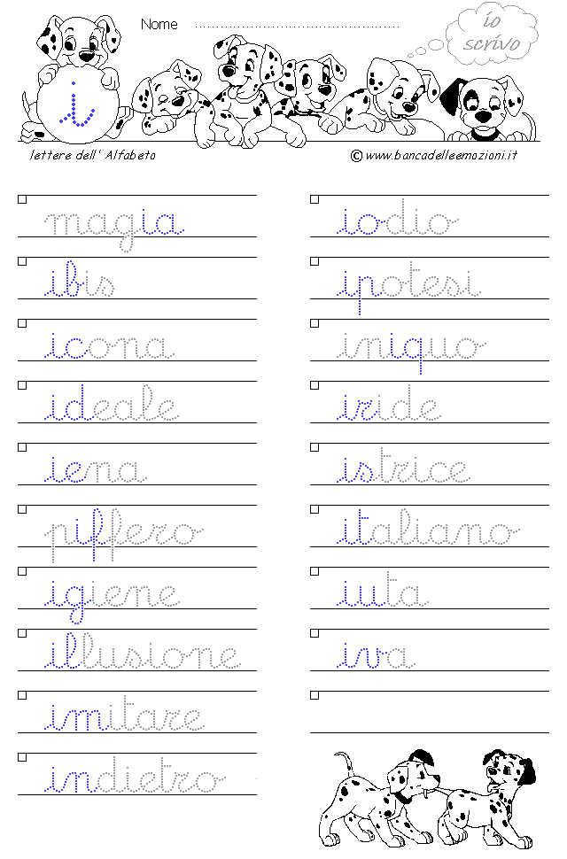 Alfabeto lettera i - Corsivo minuscolo con traccia