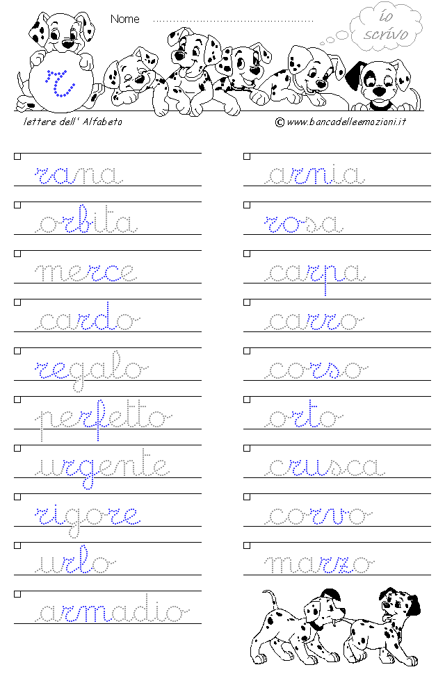 Alfabeto lettera r - Corsivo minuscolo con traccia