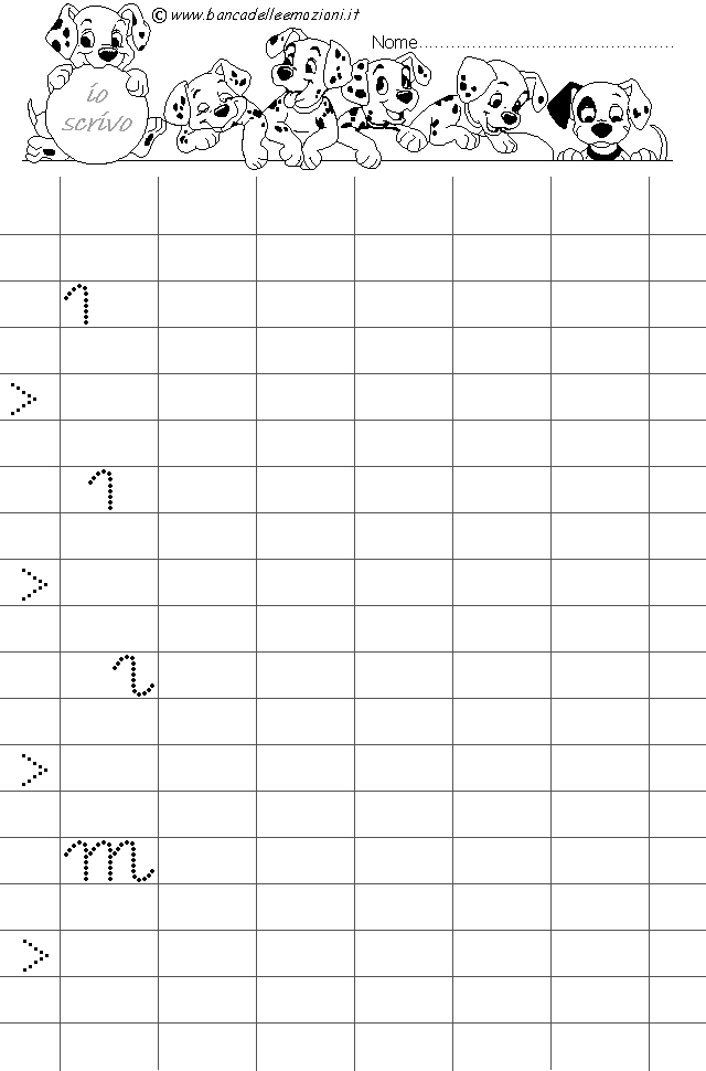 I componenti della lettera M corsivo minuscolo