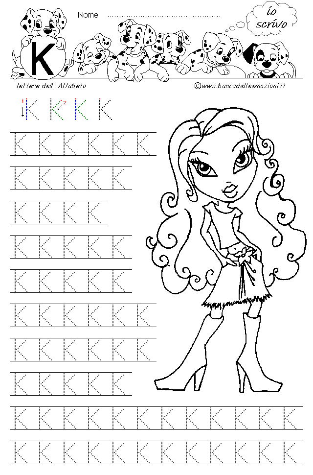 Bratz Alfabeto lettera K - Stampatello Maiuscolo