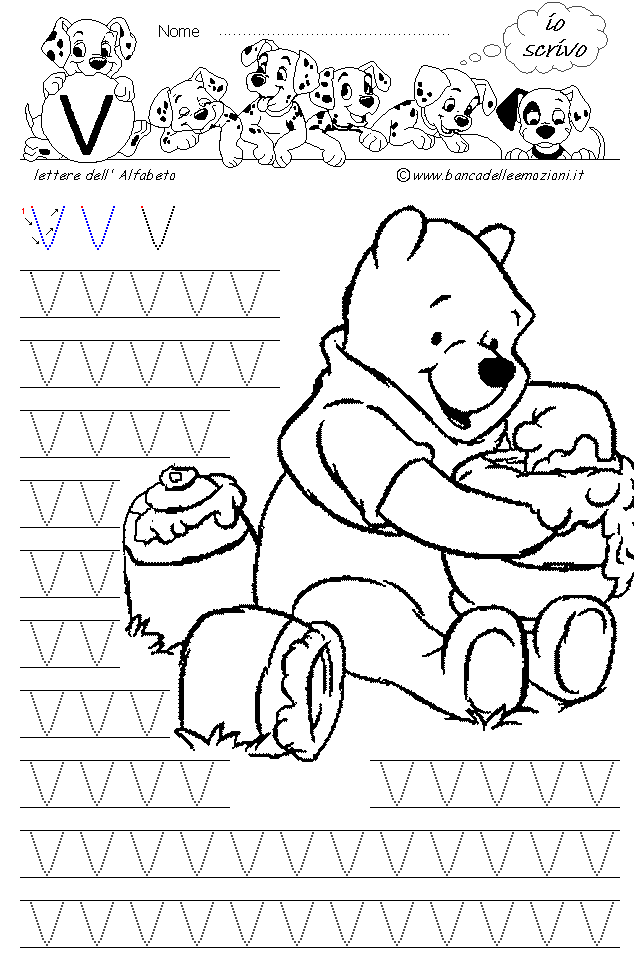 Winnie the Pooh Alfabeto lettera V - Stampatello Maiuscolo