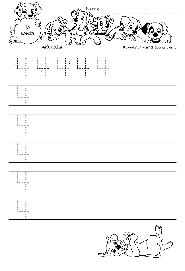 Aritmetica - Conoscere i numeri - numero 4 quattro - scrivere senza la traccia