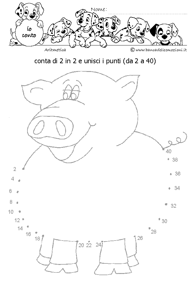 Aritmetica - Conoscere i numeri - Conta di 2 in 2 e unisci i punti da 2 a 40