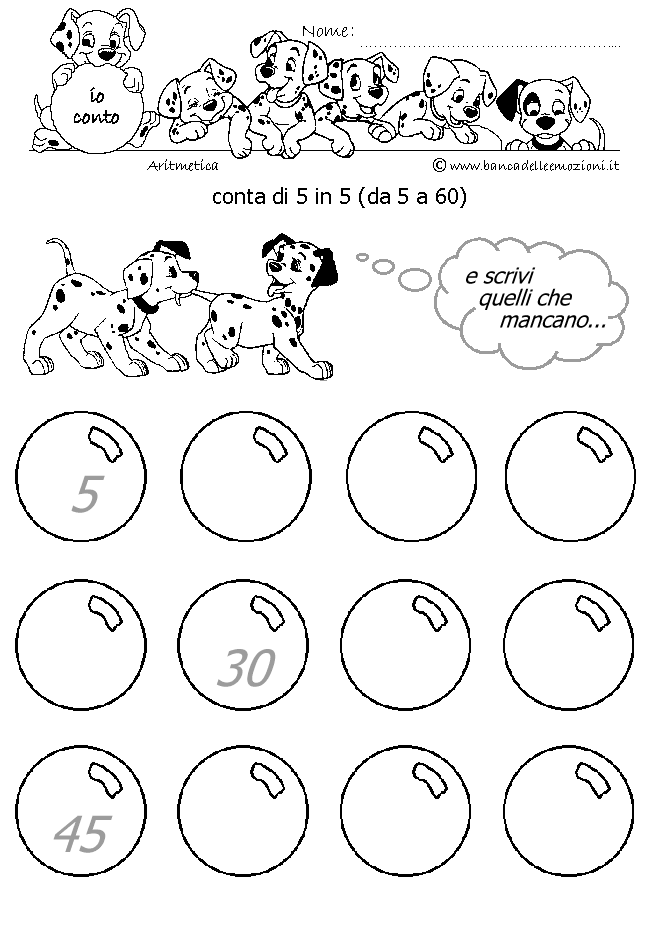 Aritmetica - Conoscere i numeri - Conta di 5 in 5 da 5 a 60 e scrivi i numeri mancanti